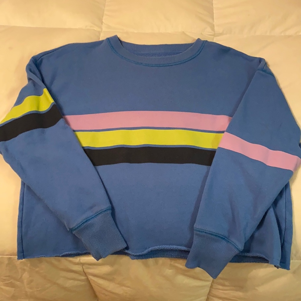 Striped Cropped Crewneck Sweatshirt